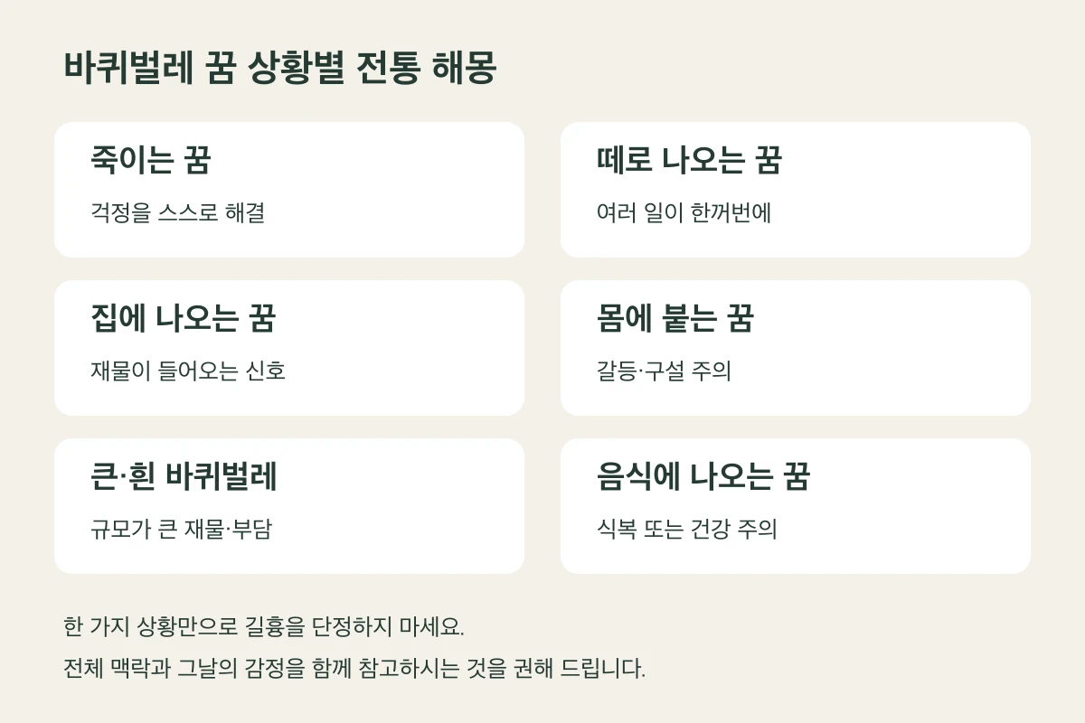 바퀴벌레 꿈 상황별 전통 해몽을 정리한 도식