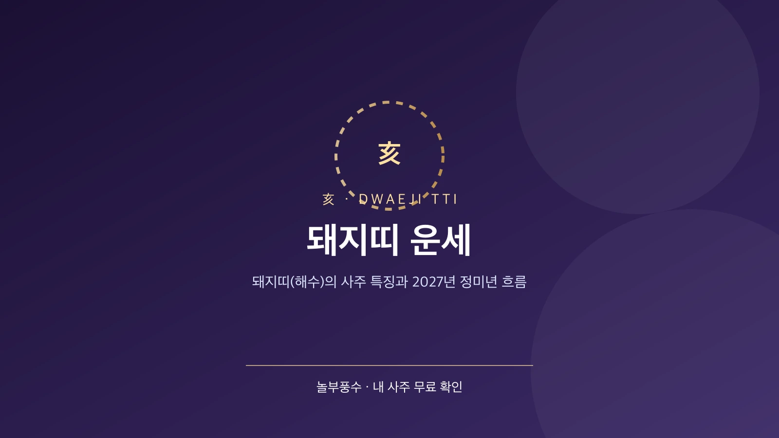 돼지띠 운세 — 돼지띠(해수)의 사주 특징과 2027년 정미년 흐름